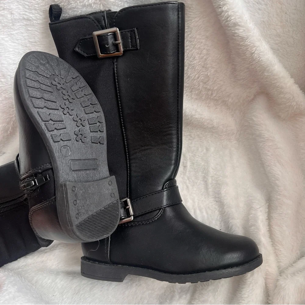 2 for $20 | Girls Knee High Black Boots Size 7 | Equestrian Style Leather Look - Picture 3 of 5